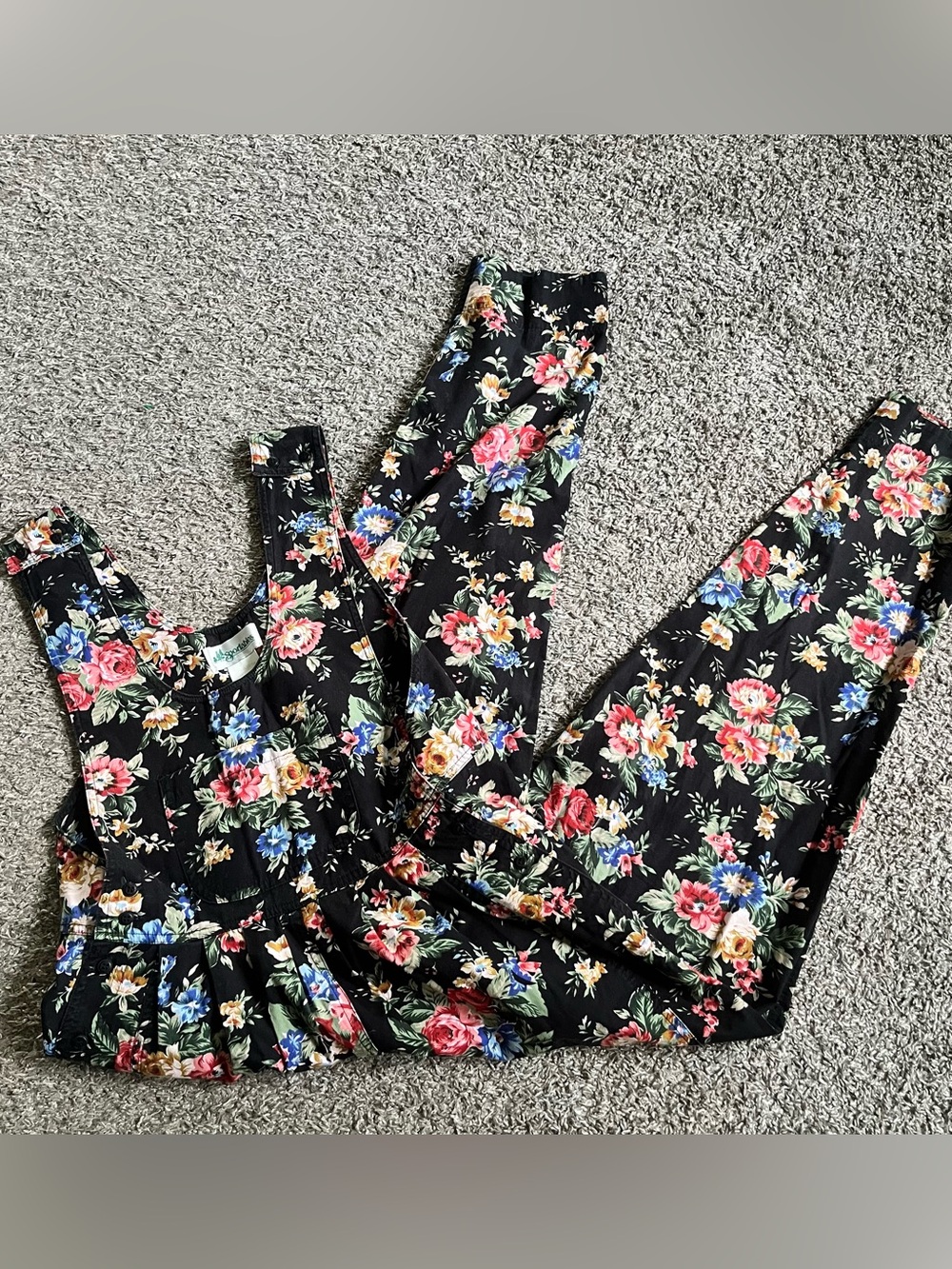 Vintage Black Floral Jumpsuit 80s 90s Grunge Revival Whimsigoth Overalls Small